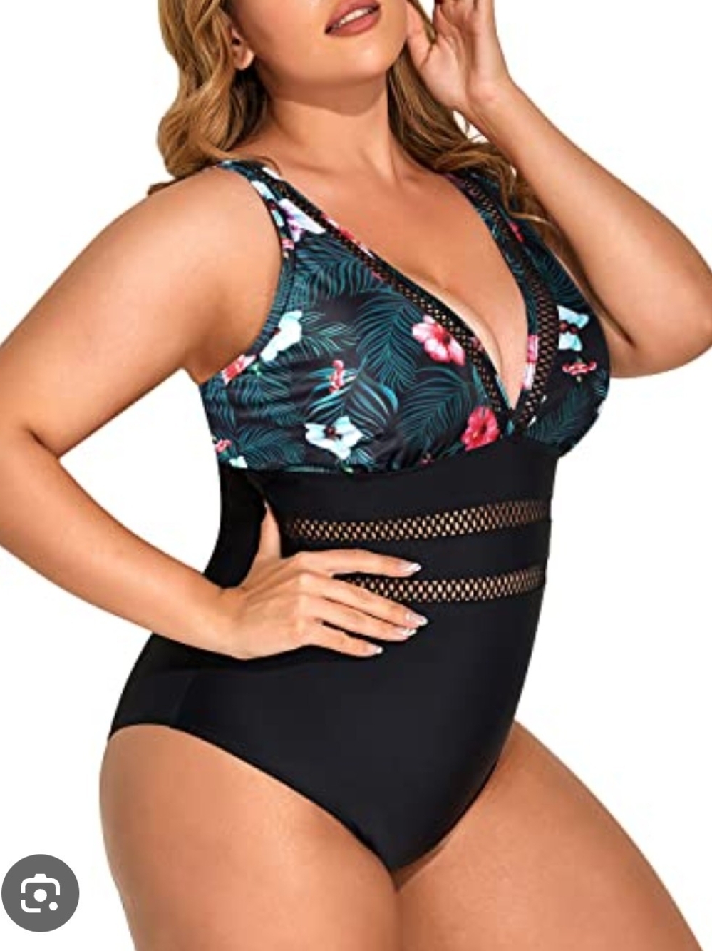 DACI Floral Black One-Piece Swimsuit with V-Neck